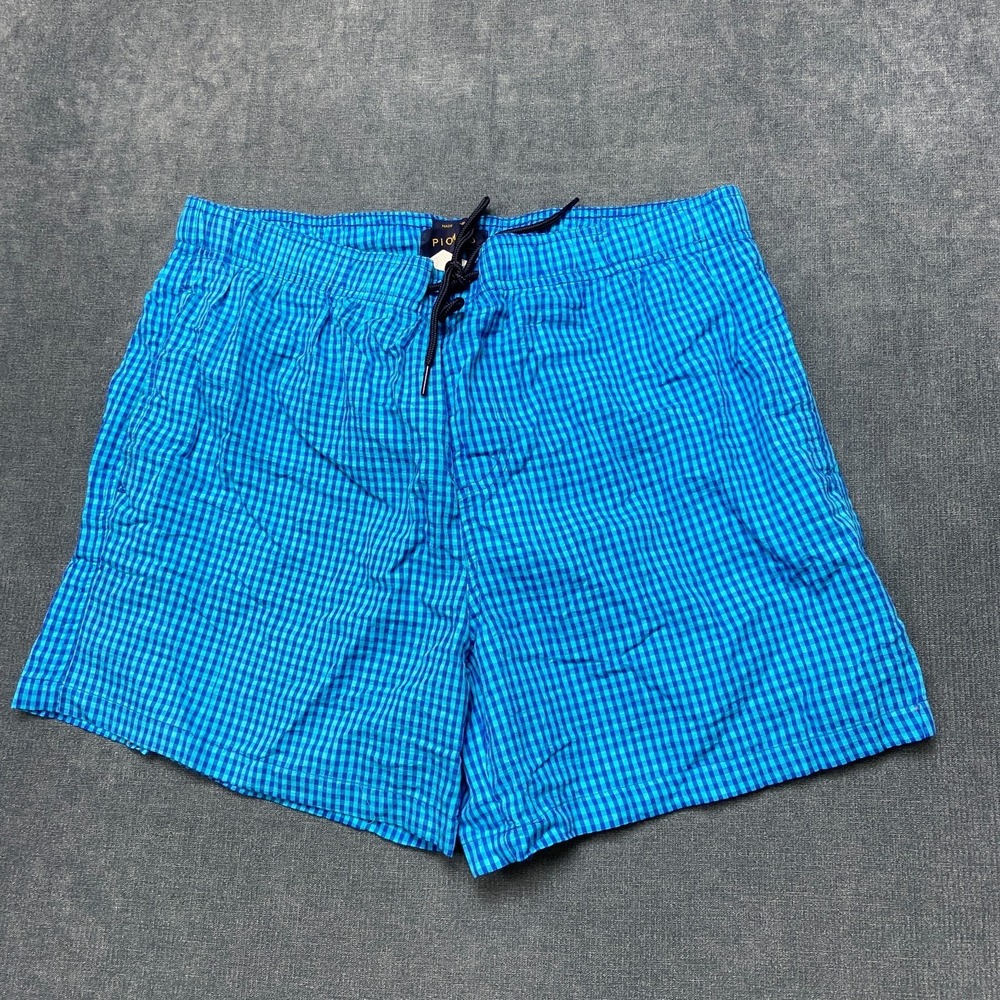 Piombo Swim Shorts Mens XL Black Blue Plaid Mesh Lined Drawstring Waist Beach - Picture 1 of 16